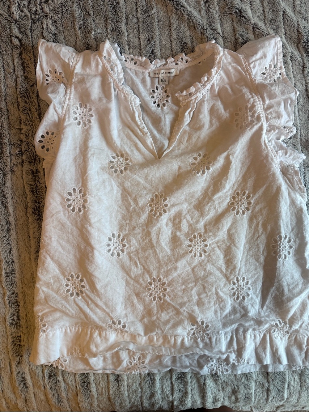 White Eyelet Ruffle Sleeve Blouse